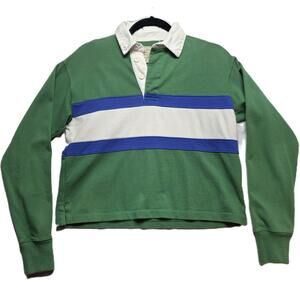 Abercrombie & Fitch Rugby Shirt Women's Green Blue White Crop Y2K Sports - XS